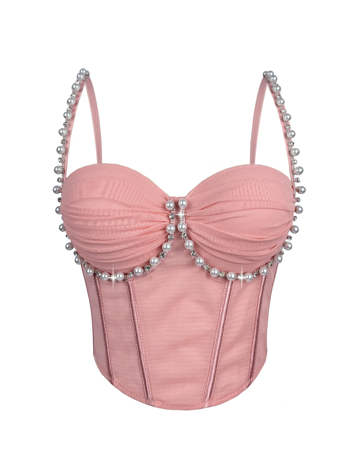 Pearl & Rhinestone Embroidered Bustier Corset Crop Top High Street Bralette