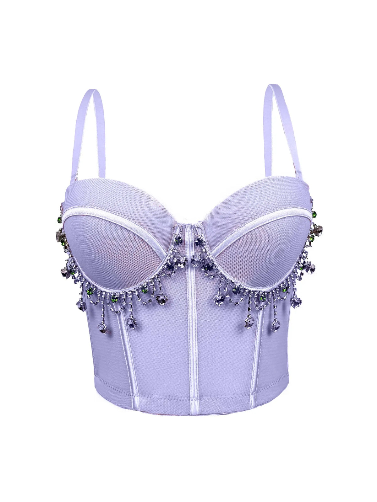 Mesh Bustier Corset Crop Top Diamond Embroidery Tassel Evening Party Bralette