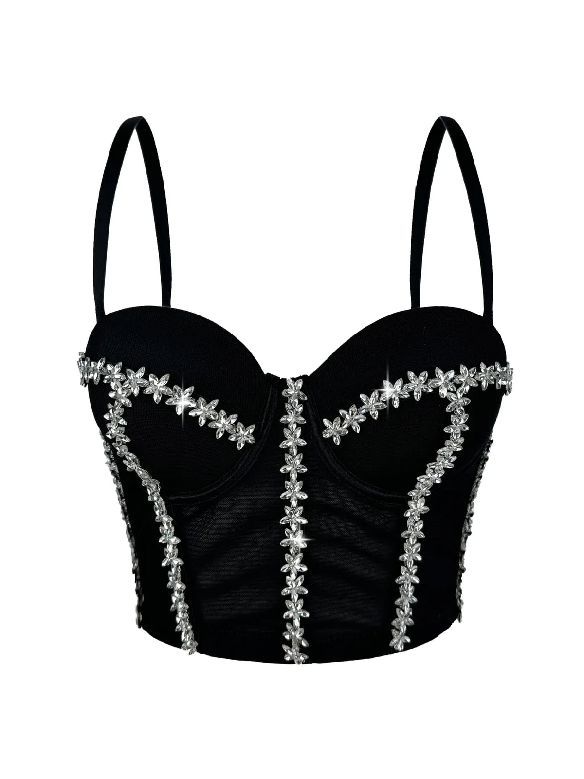 Crystal Embroidered Bustier Corset Crop Top Evening Party Stage Bralette