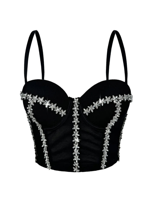 Crystal Embroidered Bustier Corset Crop Top Evening Party Stage Bralette