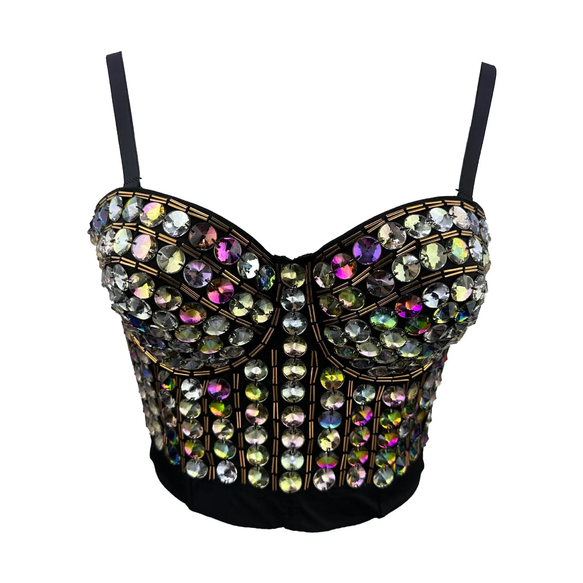 AB Crystal Beaded Bustier Corset Crop Top Glitter Nightclub Stage Camisole