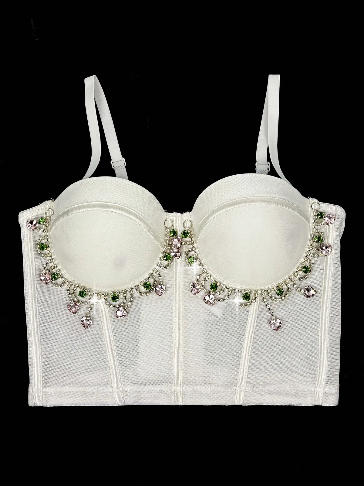 Mesh Bustier Corset Crop Top Diamond Embroidery Tassel Evening Party Bralette