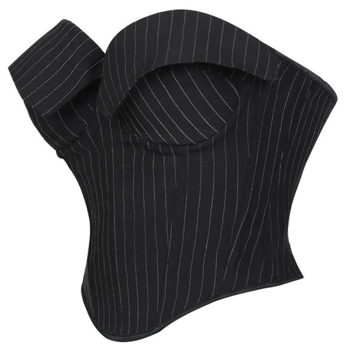 Black Striped Overbust Corset Top Zipper Front Lace-Up Bustier Body Shaper