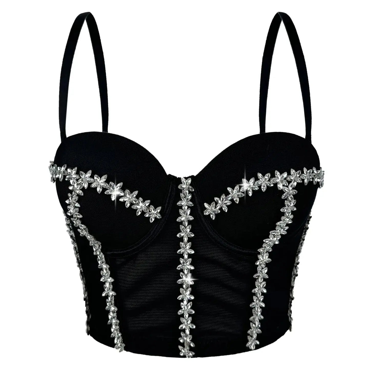 Crystal Embroidered Bustier Corset Crop Top Evening Party Stage Bralette