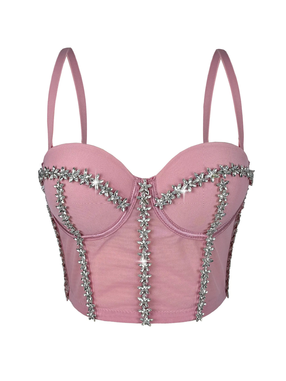 Crystal Embroidered Bustier Corset Crop Top Evening Party Stage Bralette