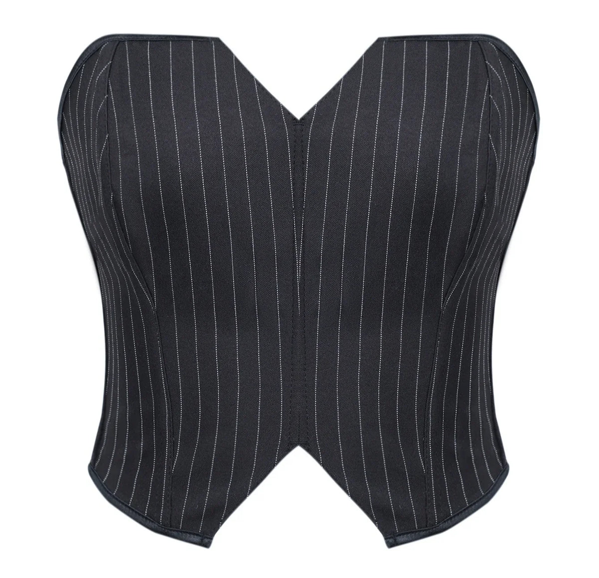 Black Striped Overbust Corset Top Zipper Front Lace-Up Bustier Body Shaper
