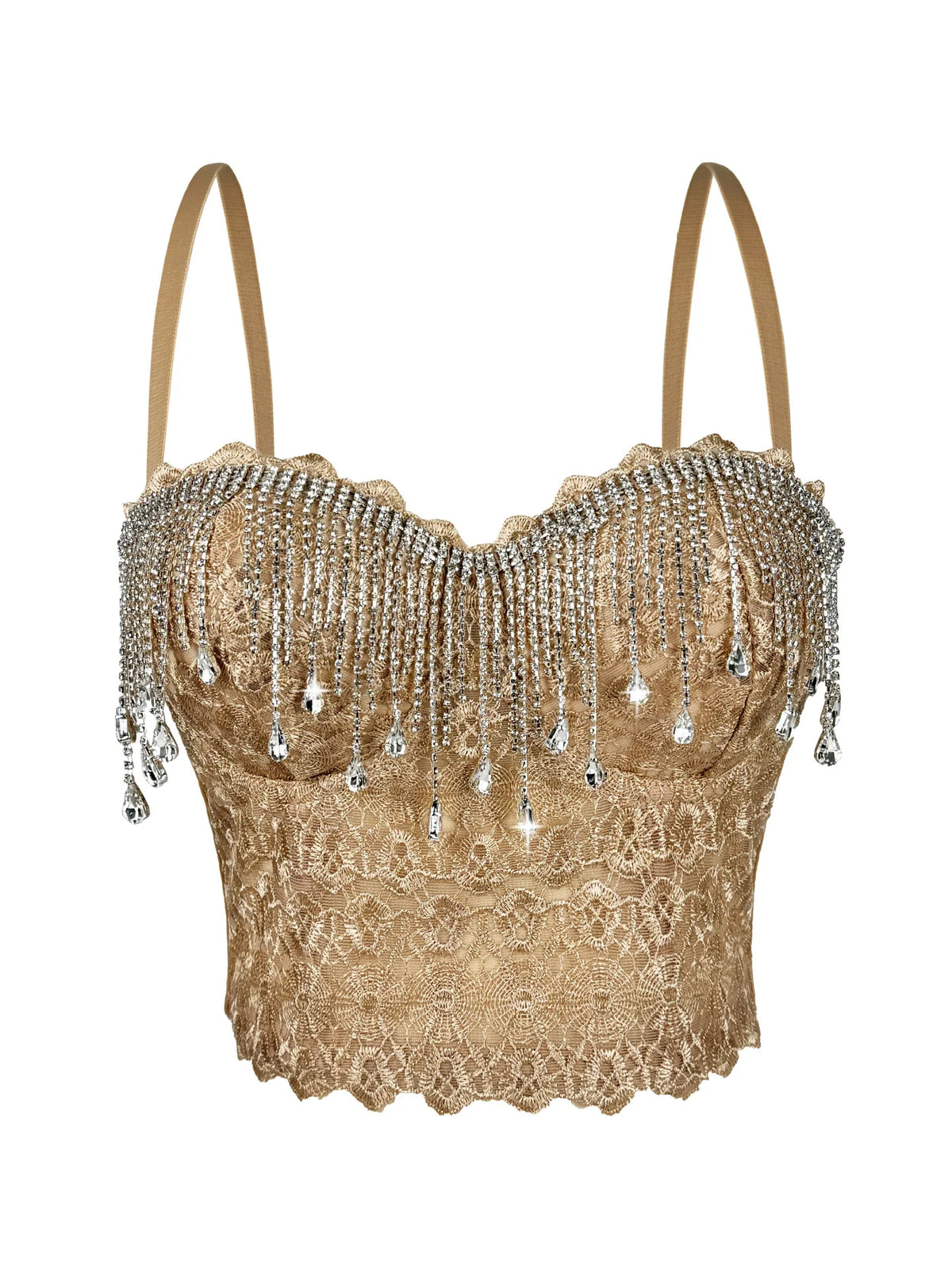 Lace Embroidery Diamond Tassel Bustier Corset Crop Top Stage Party Bralette