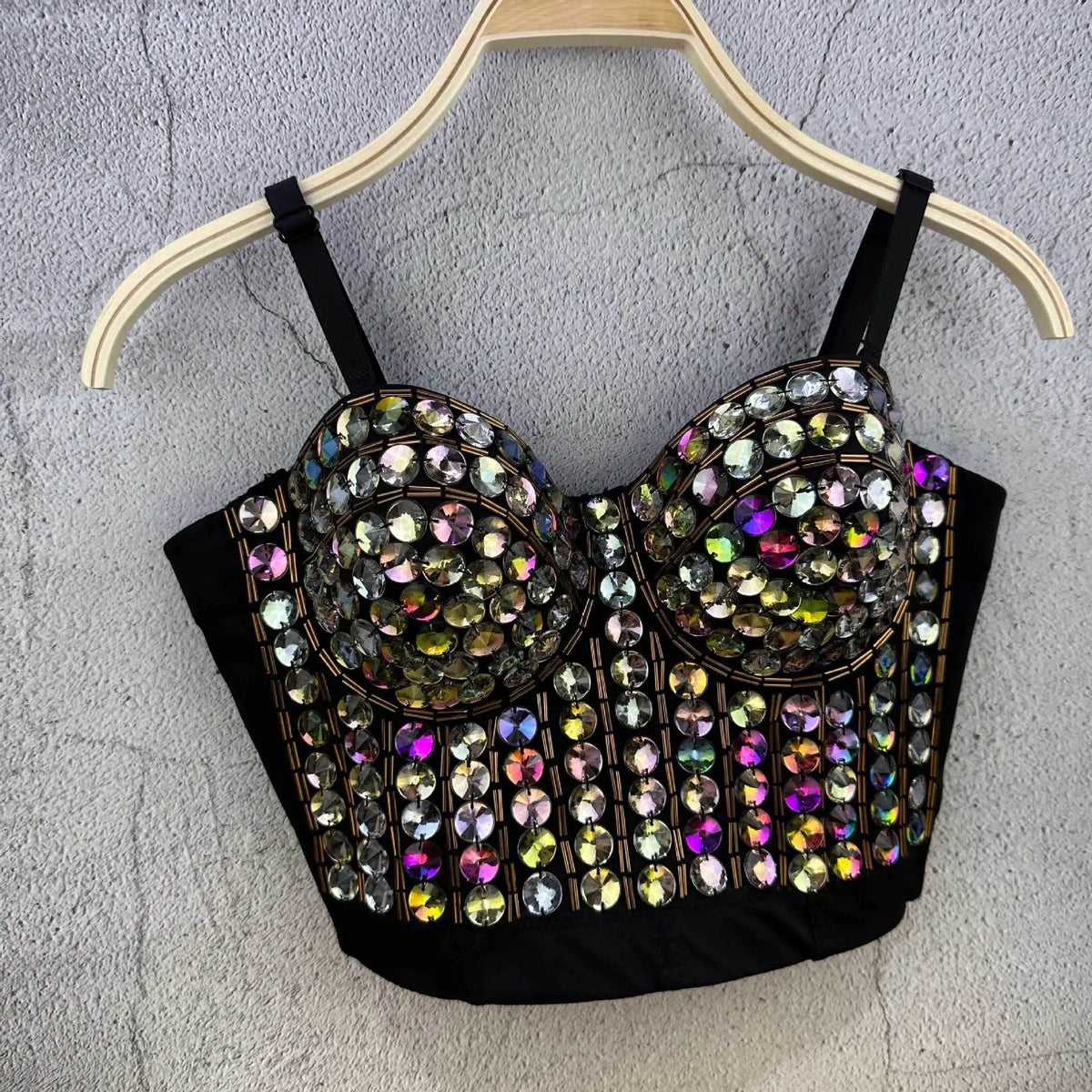 AB Crystal Beaded Bustier Corset Crop Top Glitter Nightclub Stage Camisole
