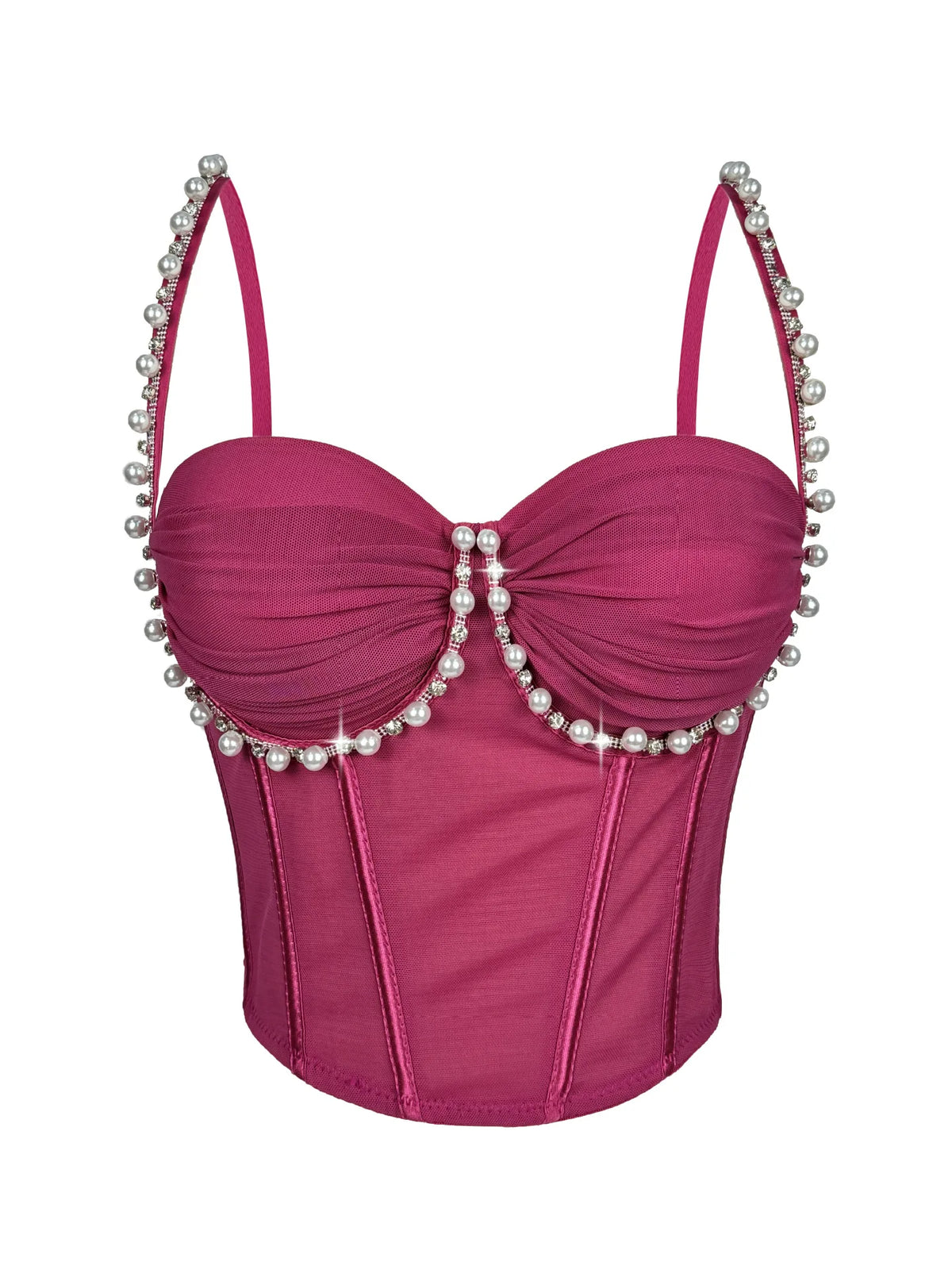 Pearl & Rhinestone Embroidered Bustier Corset Crop Top High Street Bralette