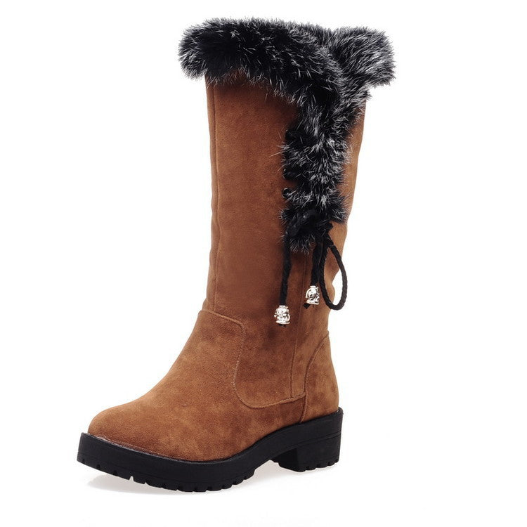 Low-cut Rabbit-fur-lined Mid-calf Boots