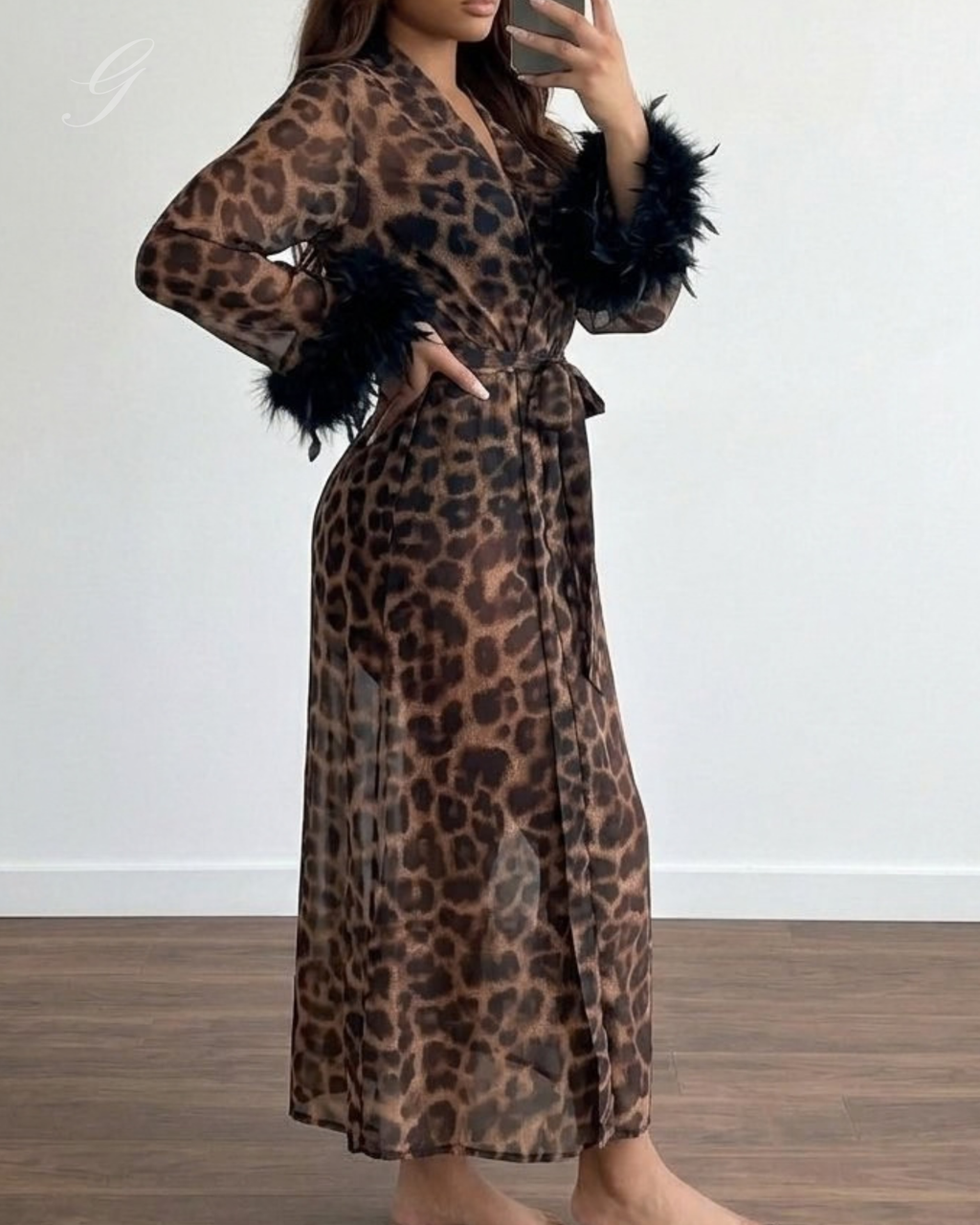Foxy Fur Leopard Print Feather Cuff Robe