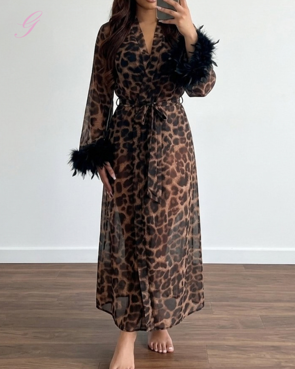 Foxy Fur Leopard Print Feather Cuff Robe